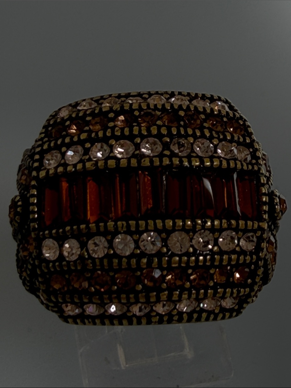 Heidi Daus Gold-Tone Ring with Brown and Clear Crystals